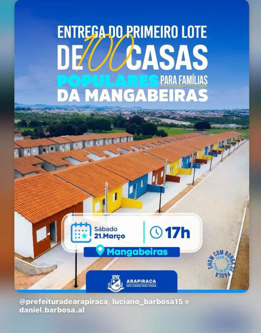 Prefeito Luciano Barbosa fará entrega de casas populares neste sábado (21), em Mangabeiras
