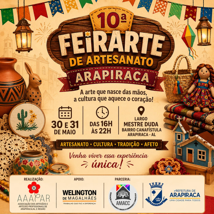  10ª Feirarte - Feira de Artesanato de Arapiraca será realizada em Canafístula 