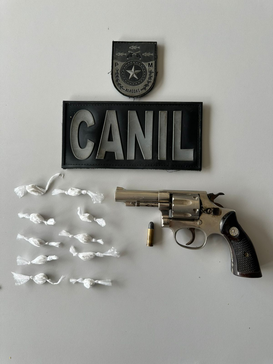 Homem é preso com arma e cocaína durante ação do Canil do 3º BPM em Arapiraca