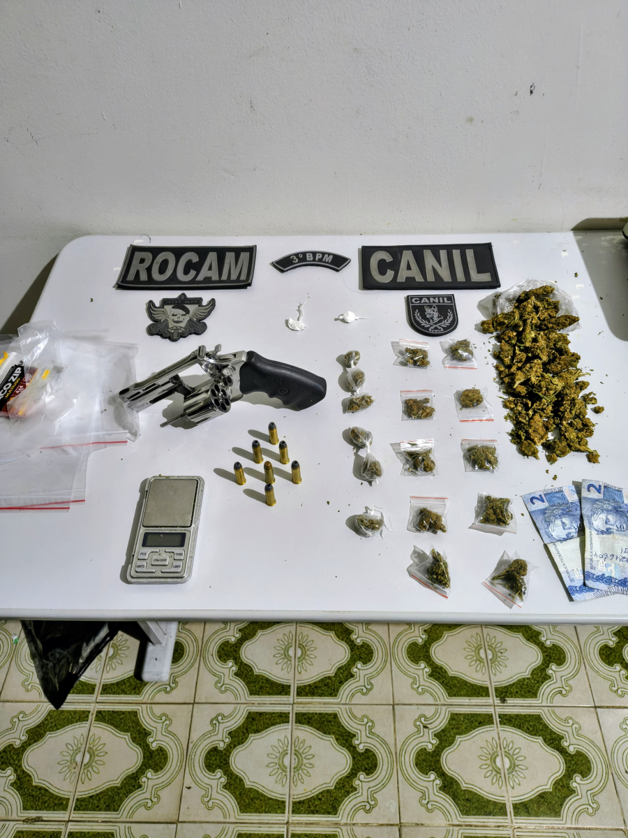 Homem é preso com arma de fogo e drogas durante operação da PM em Olho d’Água dos Cazuzinhos