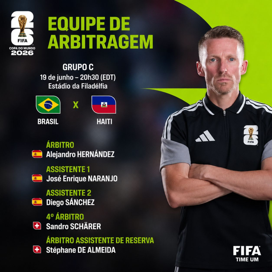 FIFA DEFINE ARBITRAGEM PARA BRASIL X HAITI, PELA COPA DO MUNDO 2026