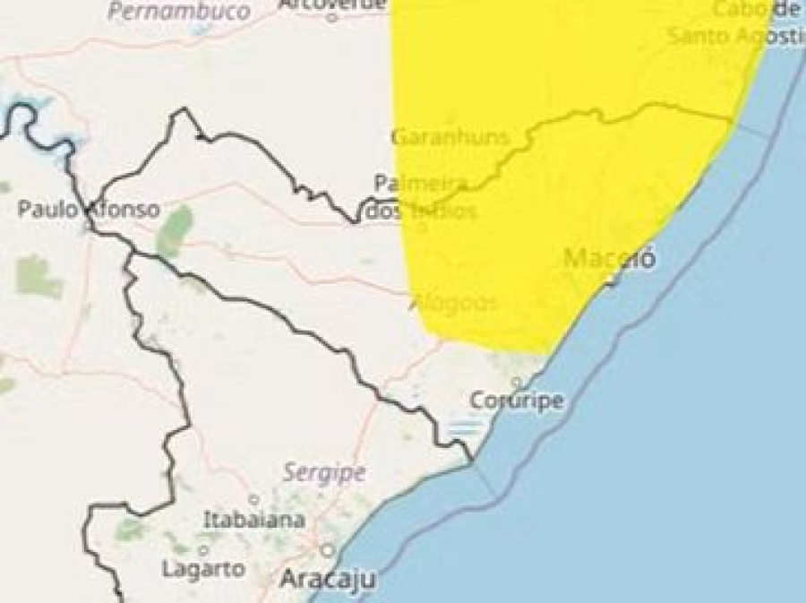 Inmet mantém alerta de chuvas para 63 municípios de Alagoas até a noite deste sábado