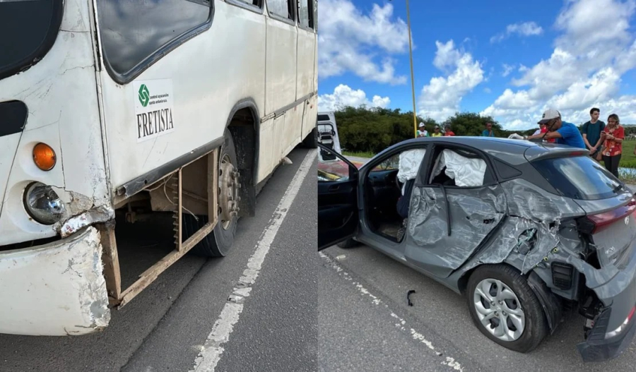 Colisão entre ônibus e carro deixa homem ferido em Matriz de Camaragibe