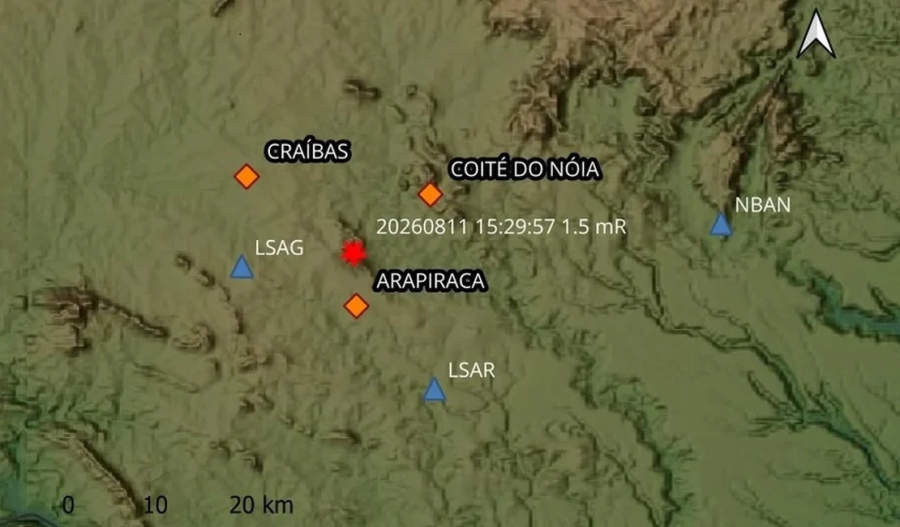 Tremor de terra de magnitude 1,5 é registrado em Arapiraca